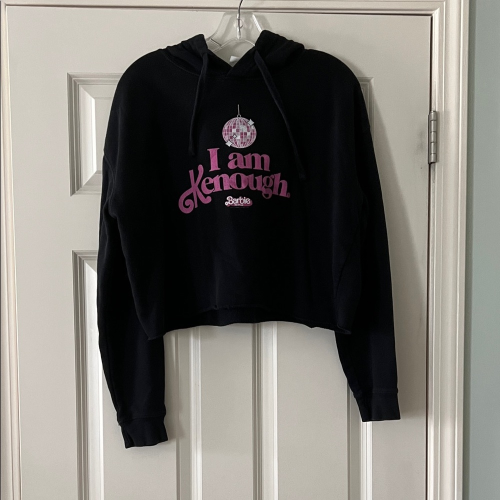 Barbie Black and Pink 'I Am Kenough' Cropped Hoodie